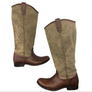 FRYE Melissa Button Leather & Canvas Tall Riding Boots